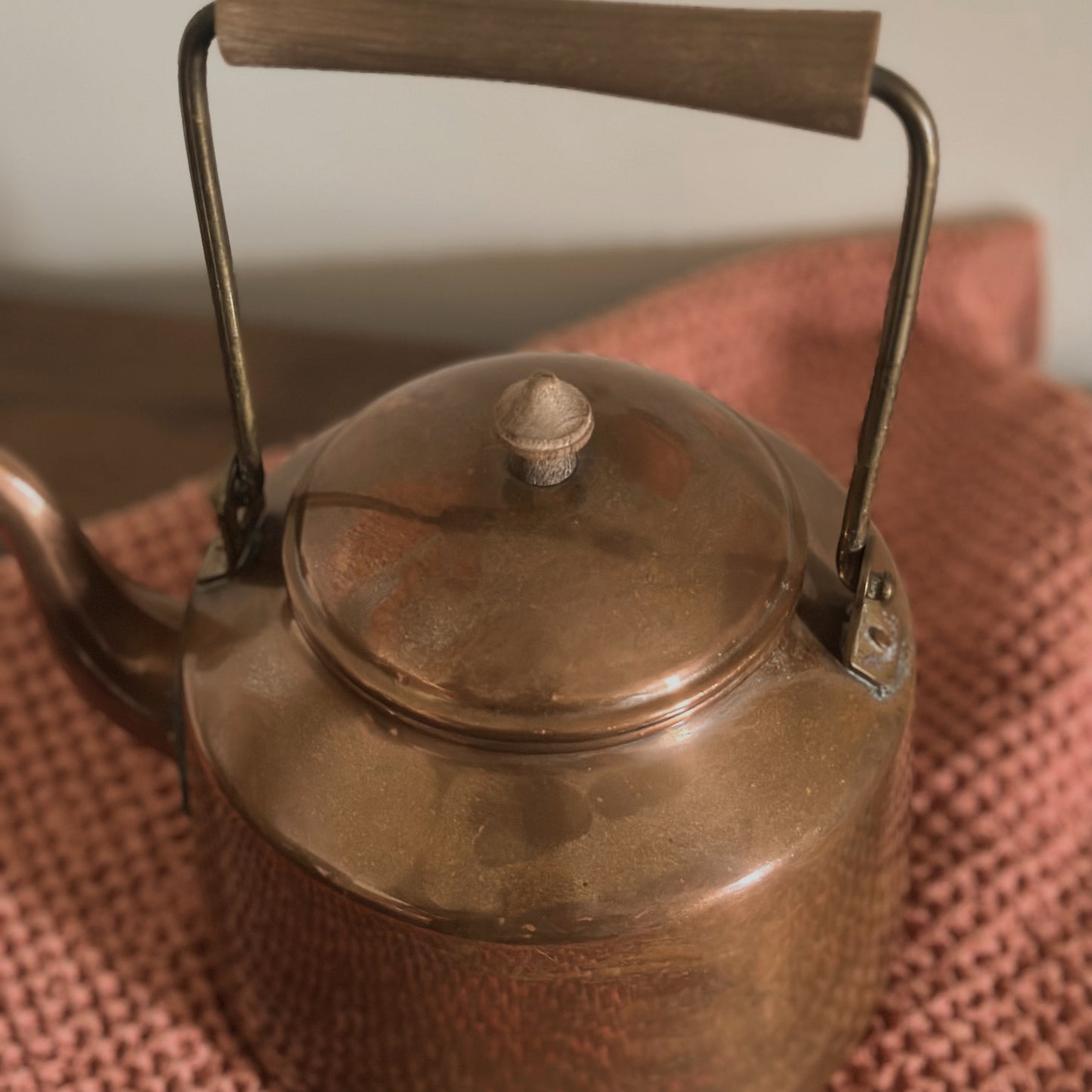 Portuguese Solid Copper Tea Kettle with Wood Handle | Vintage