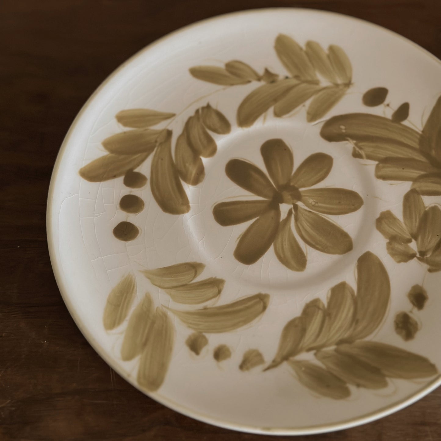 Hand-Painted Olive Floral Ceramic Catchall Plate | Vintage