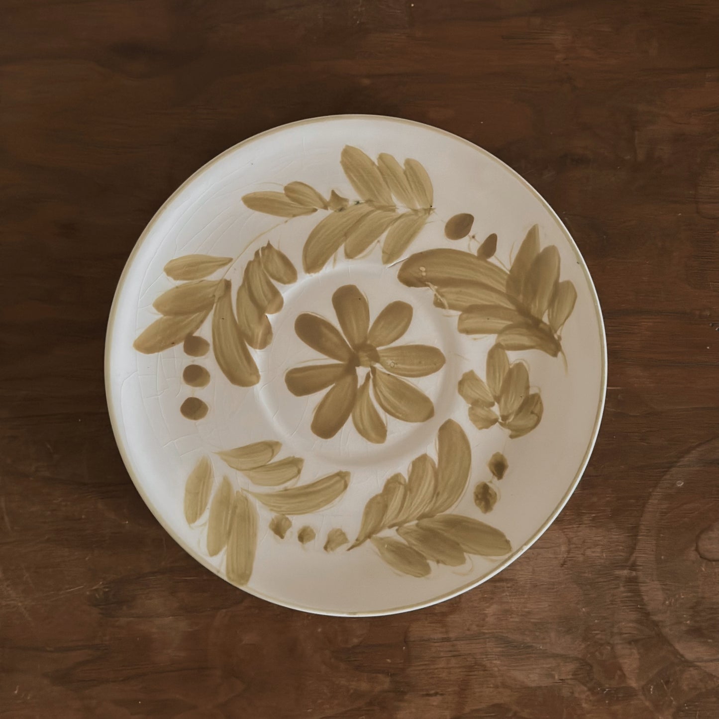 Hand-Painted Olive Floral Ceramic Catchall Plate | Vintage
