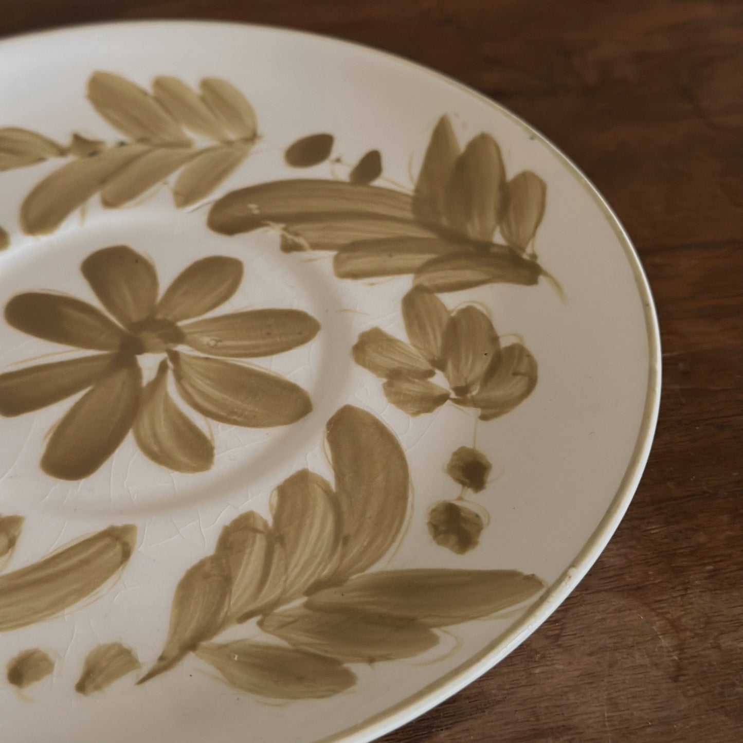 Hand-Painted Olive Floral Ceramic Catchall Plate | Vintage