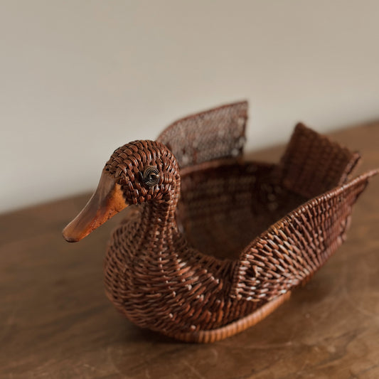 Woven Wicker Duck Storage Basket & Catchall | Vintage
