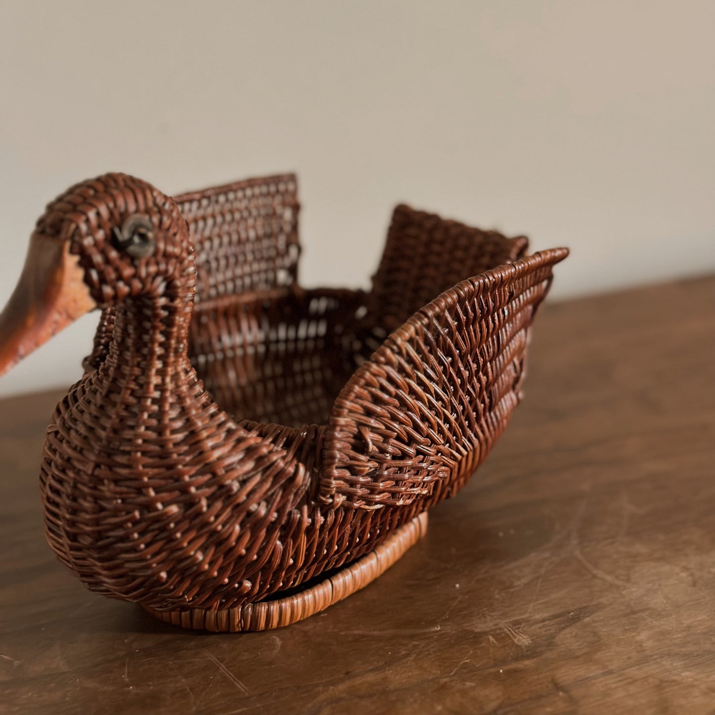 Woven Wicker Duck Storage Basket & Catchall | Vintage
