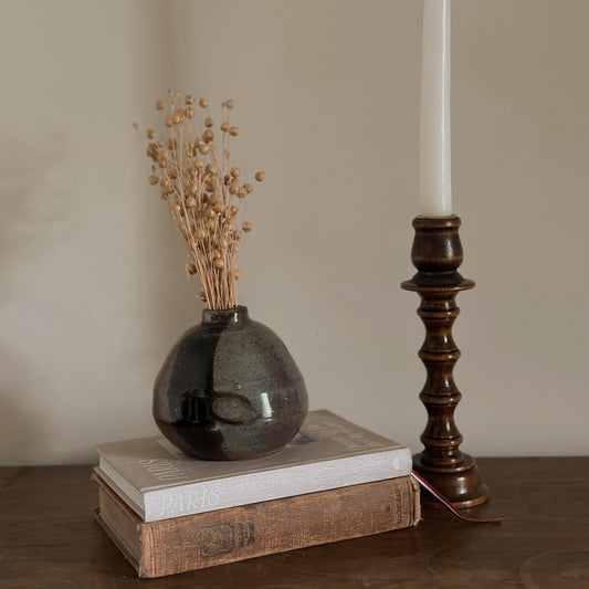 Two-Tone Studio Pottery Round Bud Vase | Handmade