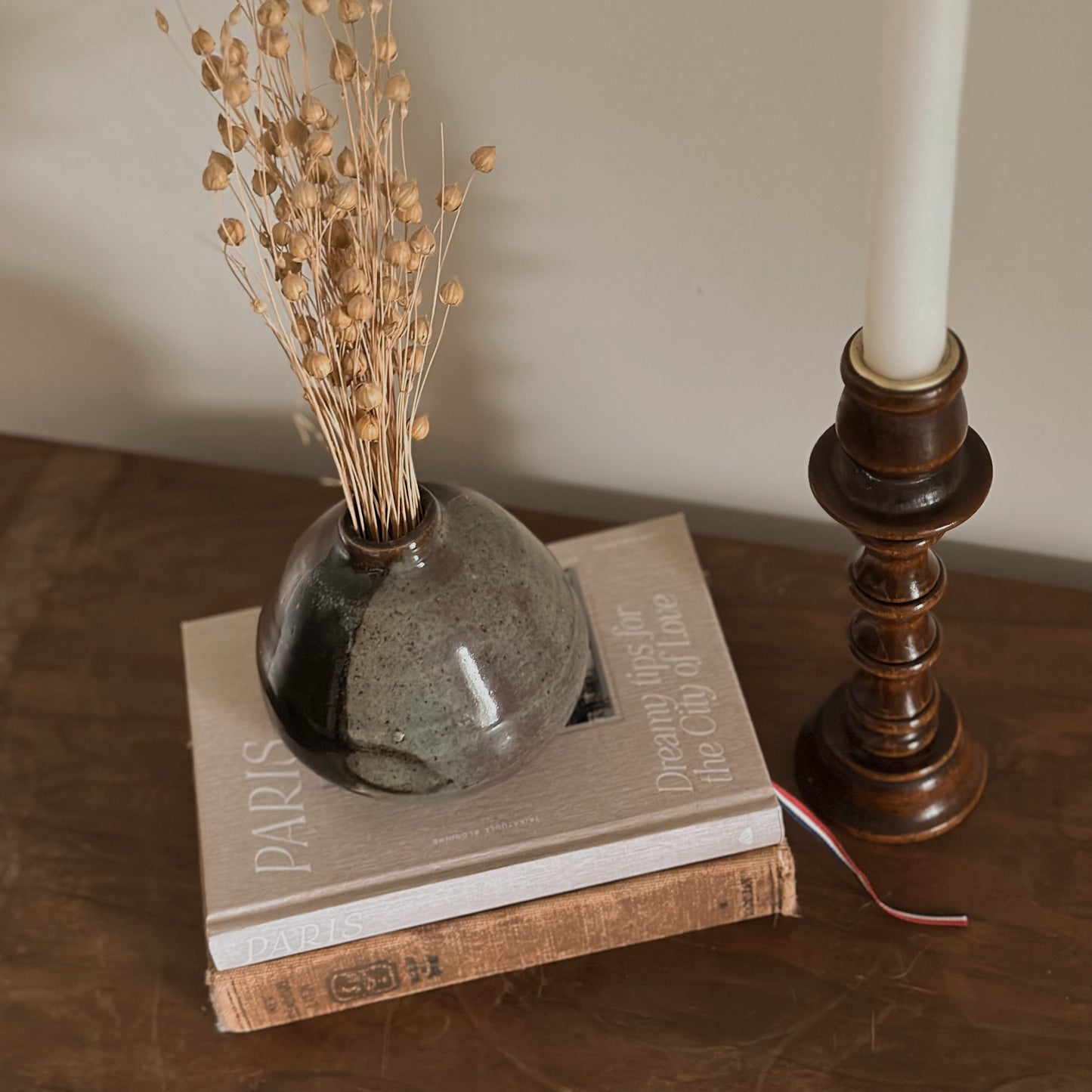Two-Tone Studio Pottery Round Bud Vase | Handmade