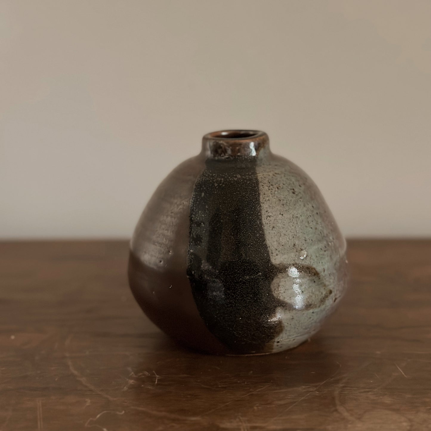 Two-Tone Studio Pottery Round Bud Vase | Handmade