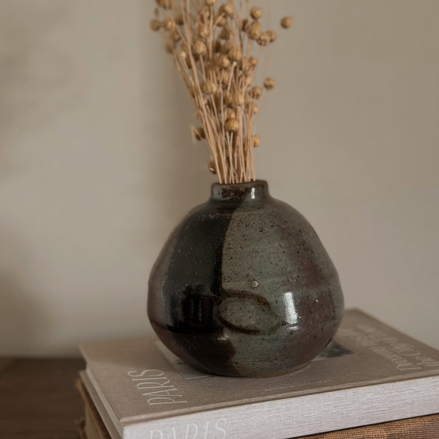 Two-Tone Studio Pottery Round Bud Vase | Handmade