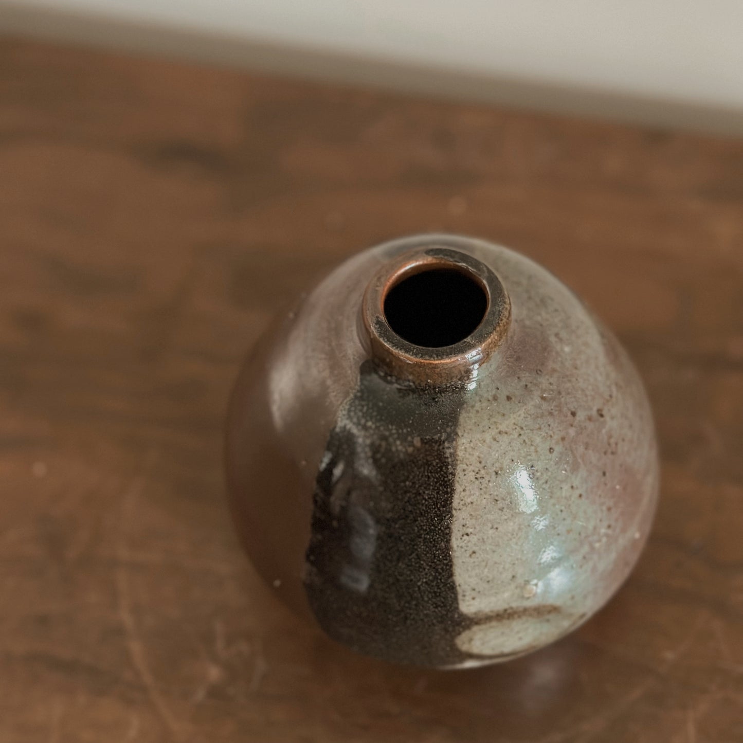 Two-Tone Studio Pottery Round Bud Vase | Handmade