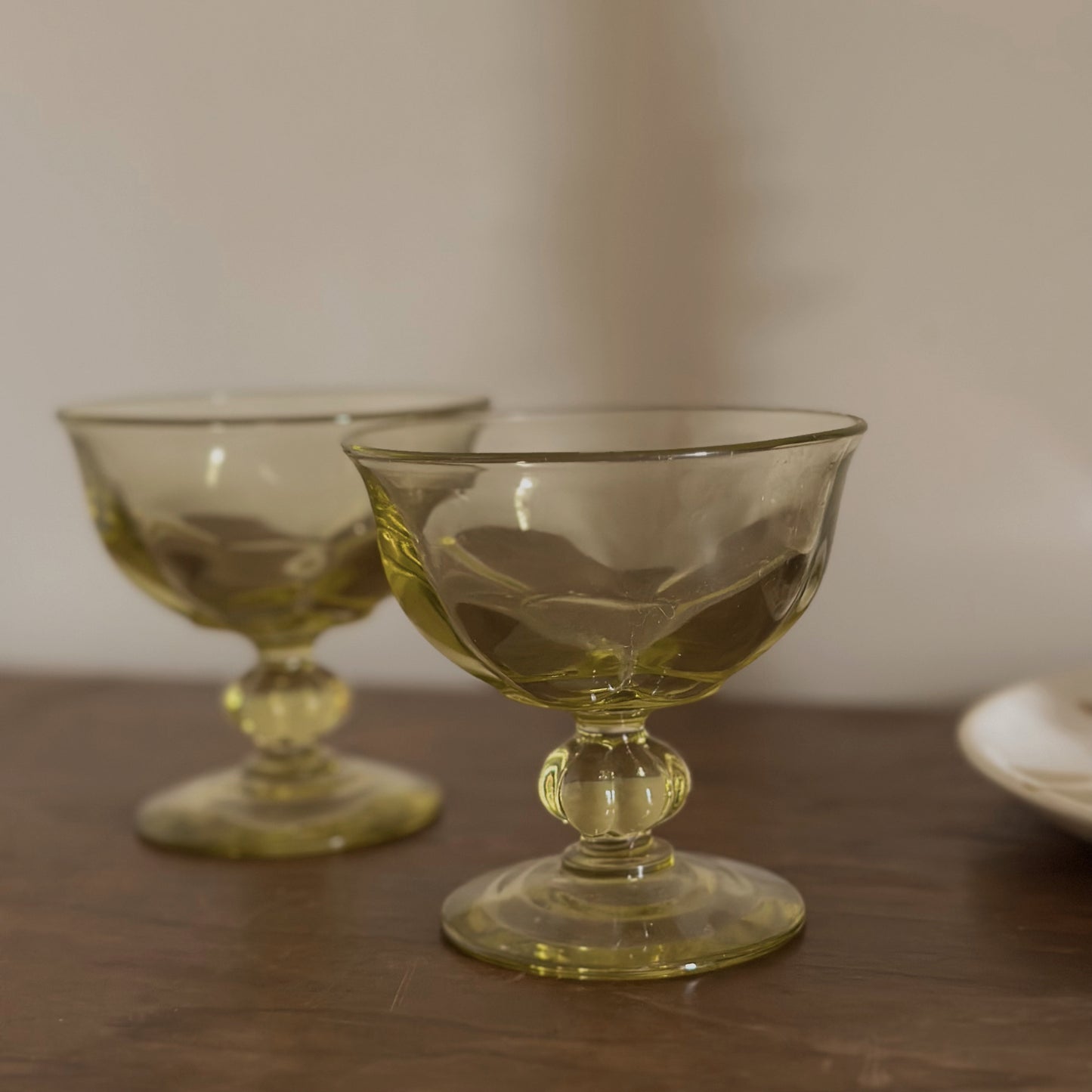 Chartreuse Optic Glass Champagne Coupes | Vintage | Set of 2