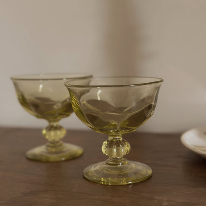 Chartreuse Optic Glass Champagne Coupes | Vintage | Set of 2