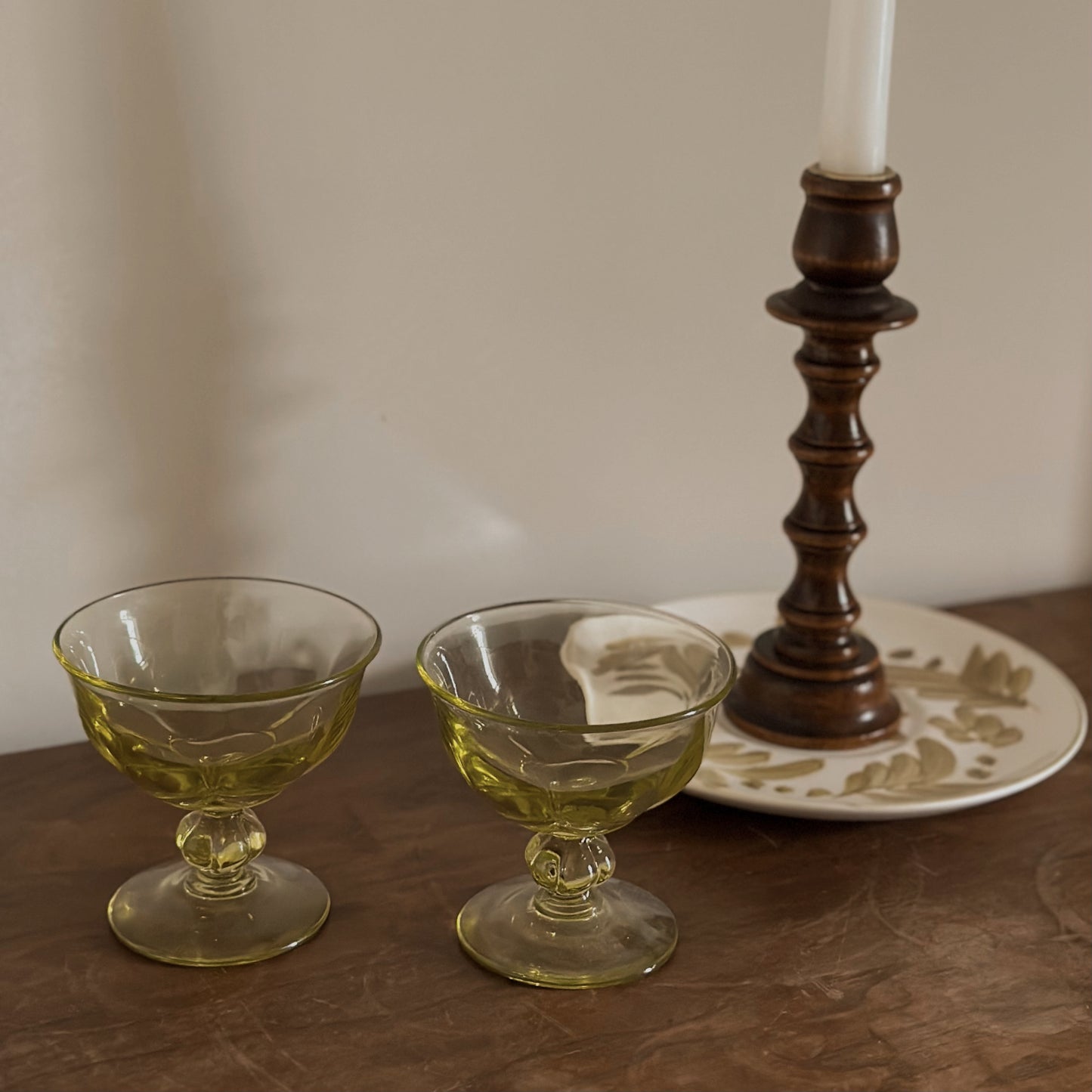 Chartreuse Optic Glass Champagne Coupes | Vintage | Set of 2