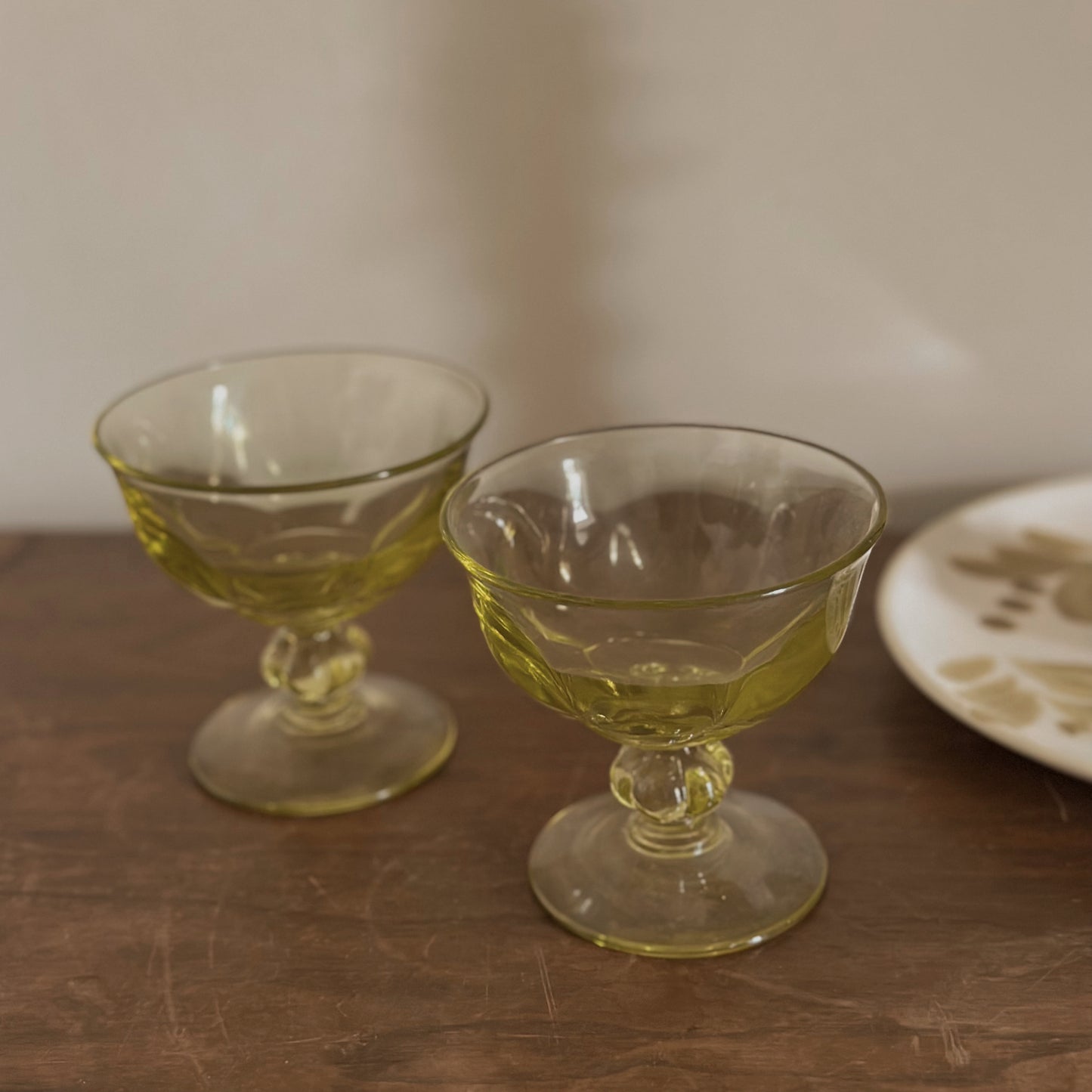 Chartreuse Optic Glass Champagne Coupes | Vintage | Set of 2