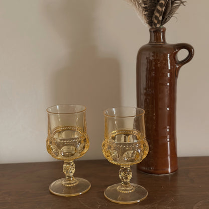 Vintage Indiana Glass Co. Citrine Amber "King's Crown" Water Goblets | Set of 2