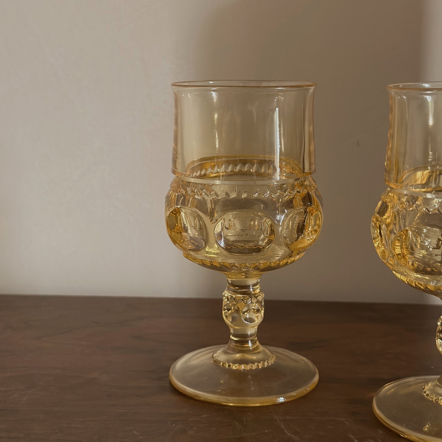 Vintage Indiana Glass Co. Citrine Amber "King's Crown" Water Goblets | Set of 2