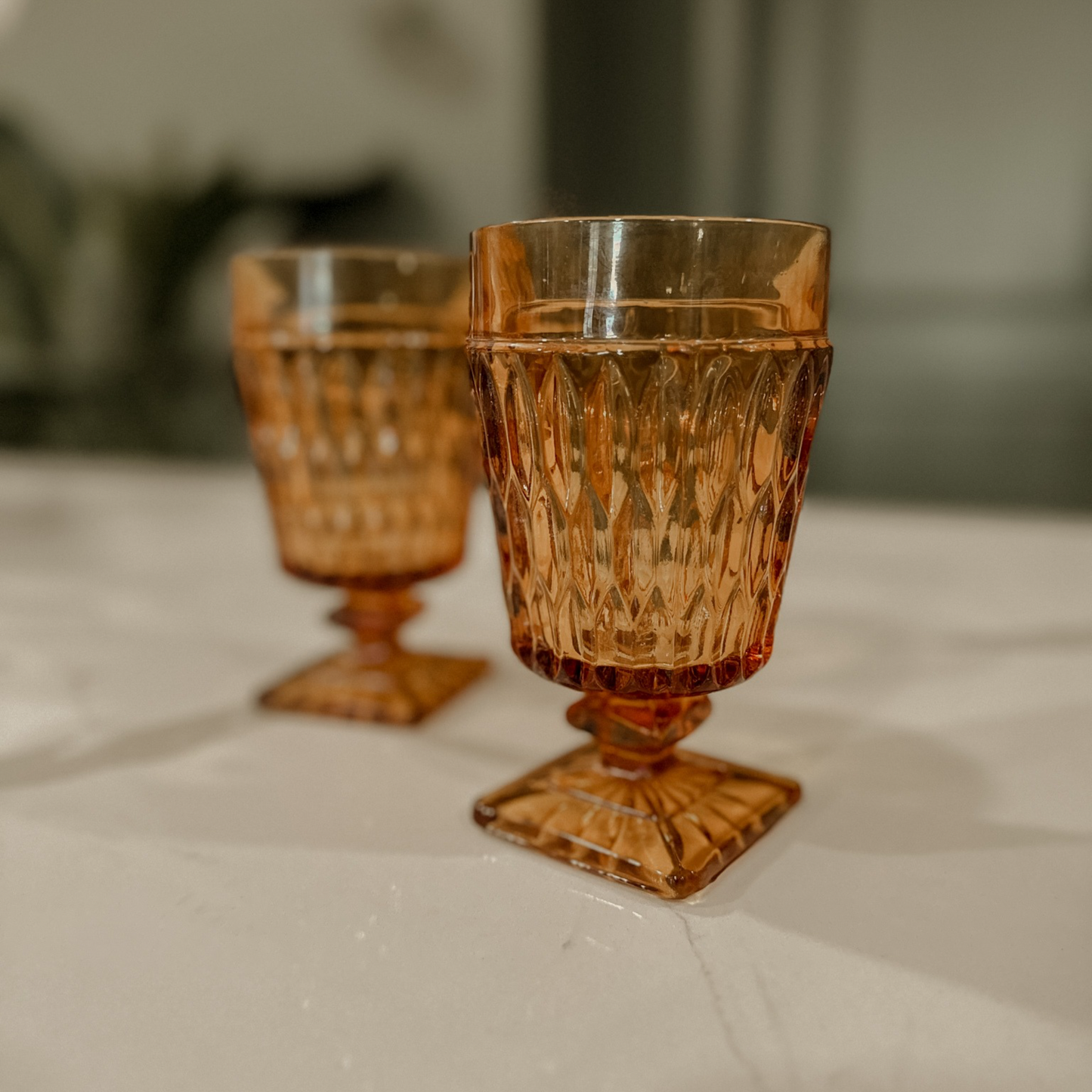 Diamond Amber Vintage Cocktail Glass Set