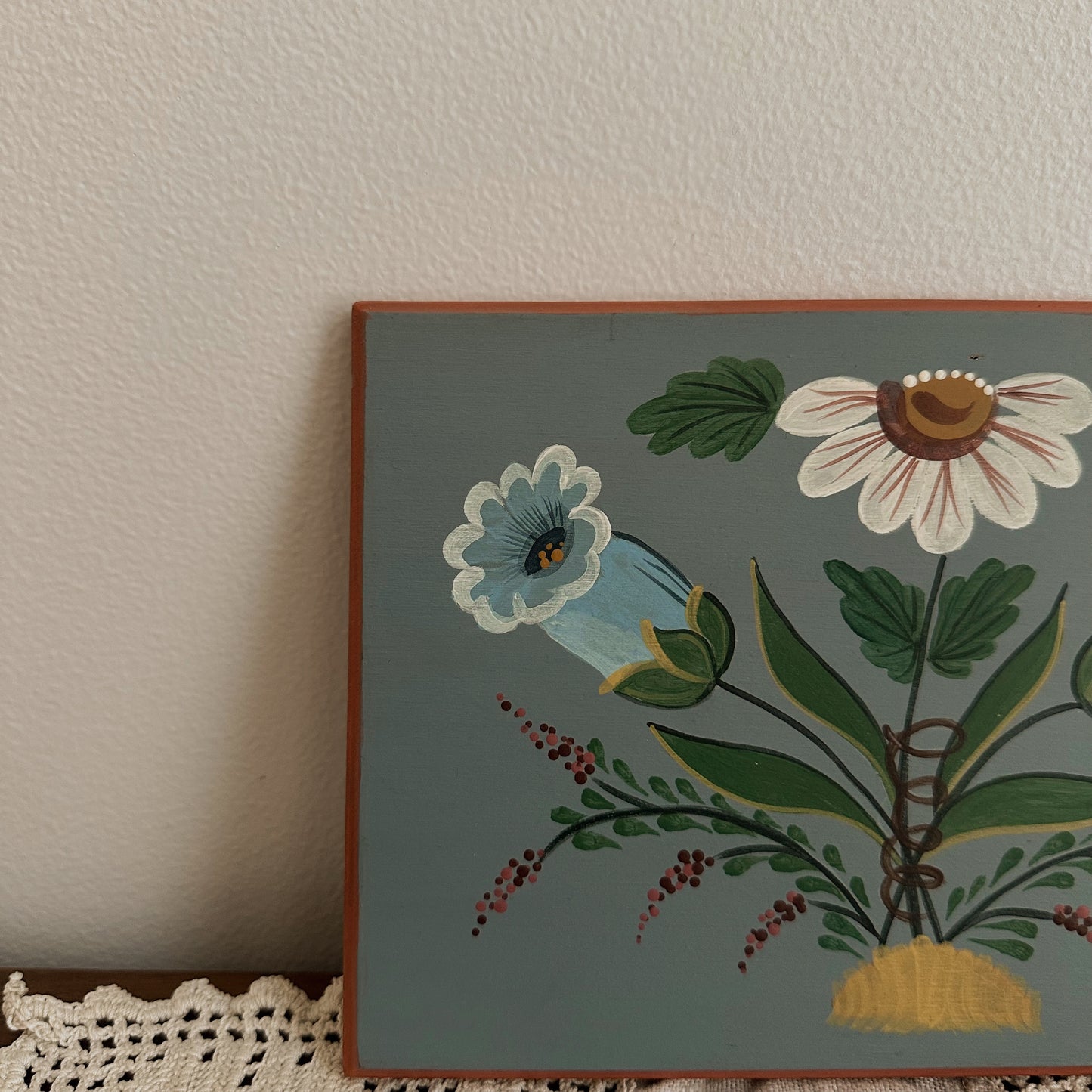 Scandinavian Rosemaling Floral Wood Plaque | Hand-Painted