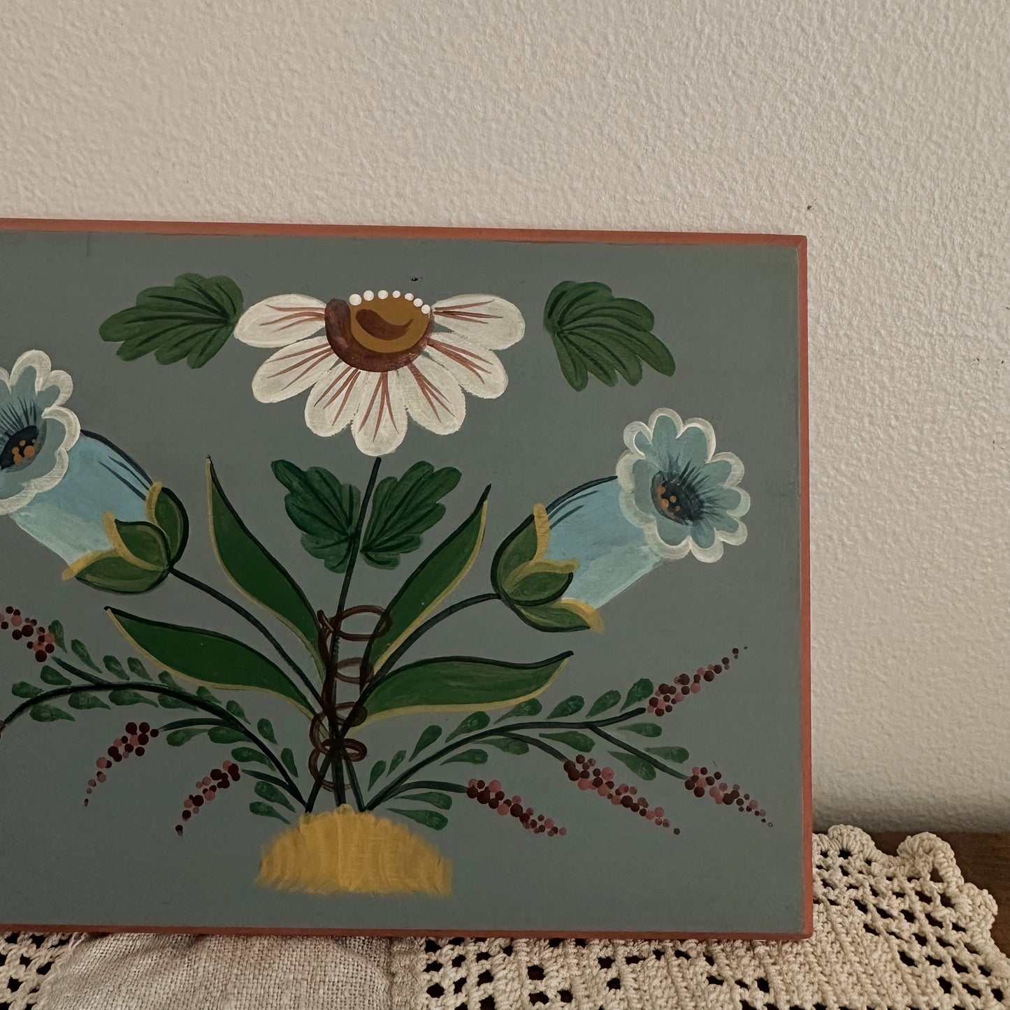 Scandinavian Rosemaling Floral Wood Plaque | Hand-Painted