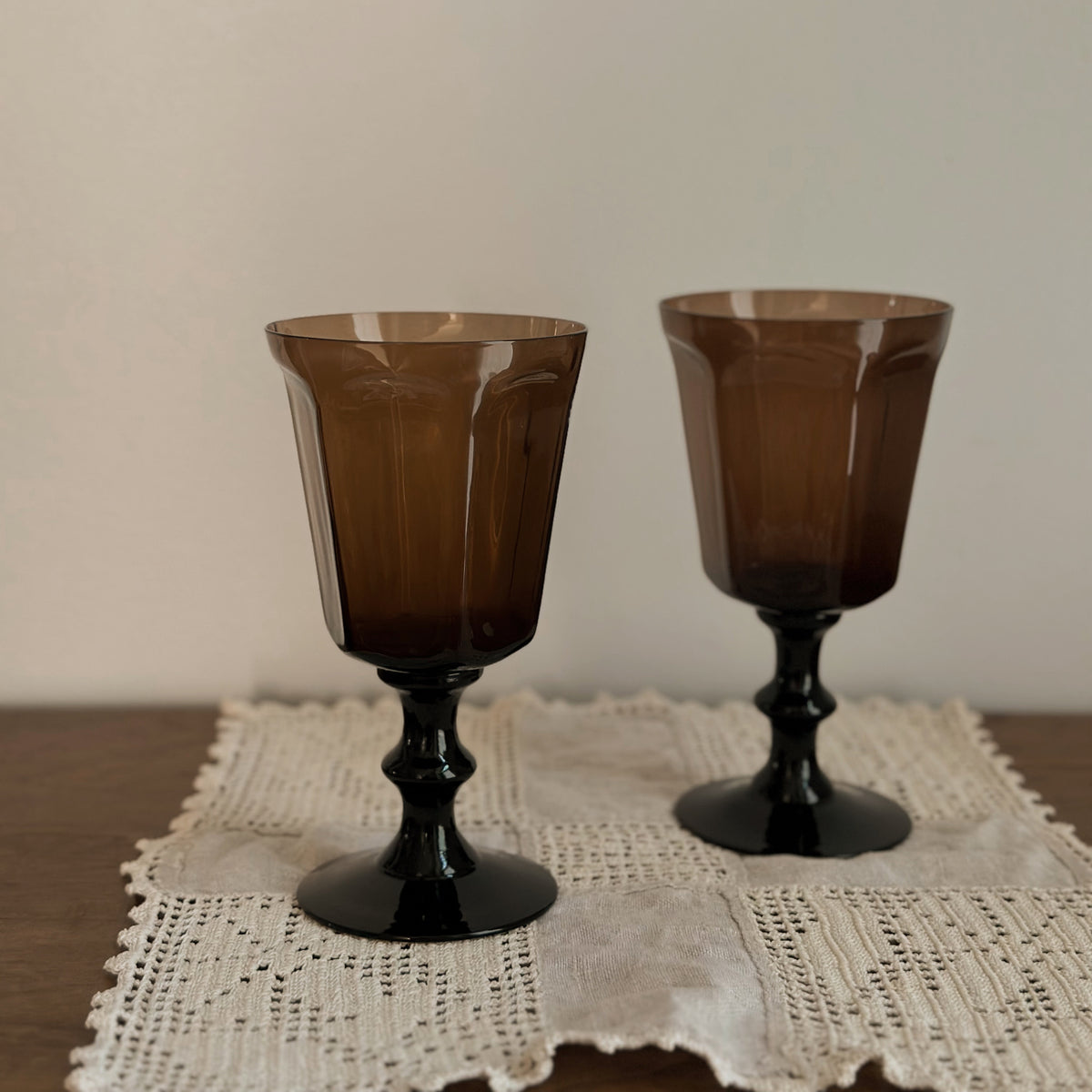 Smoke Brown Glass Goblets | Vintage