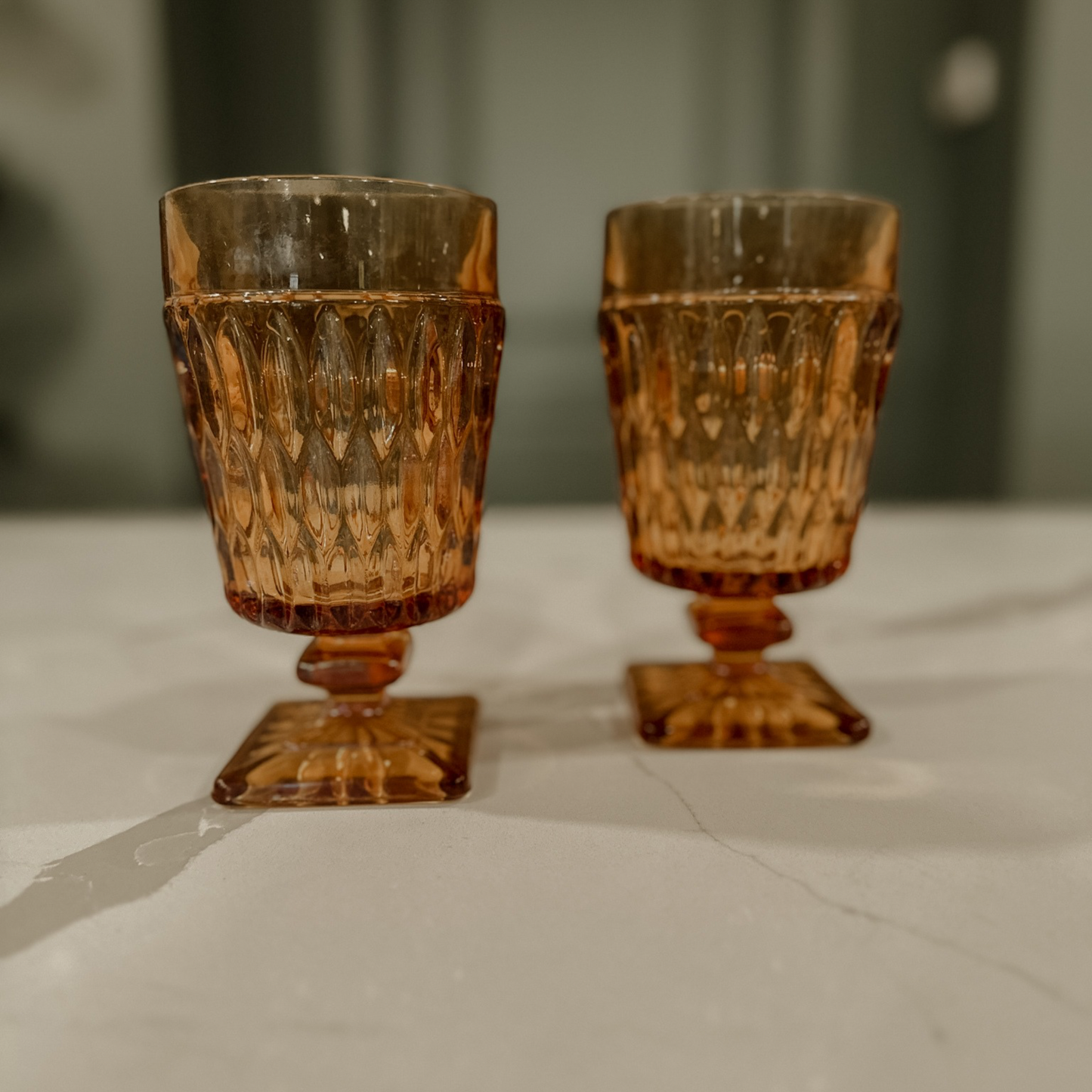 Diamond Amber Vintage Cocktail Glass Set