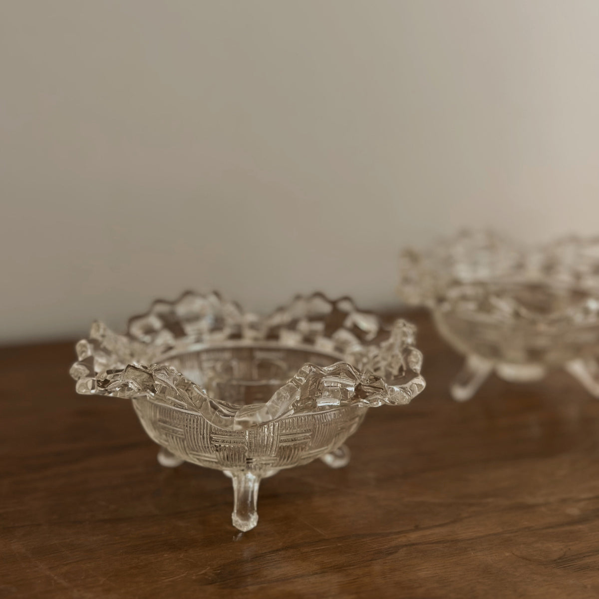 Pair of Imperial Glass Open Lace Candle Holders | Vintage
