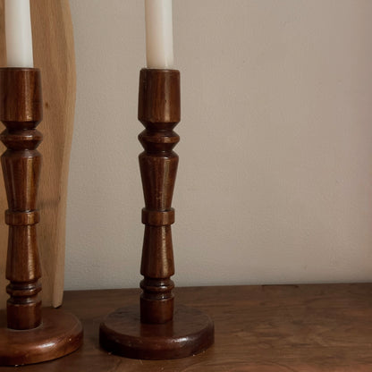 Wood Spindle Candlestick Holders | Pair | Hand-Turned