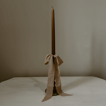 Vintage Brass Candle Taper Set with Ribbon