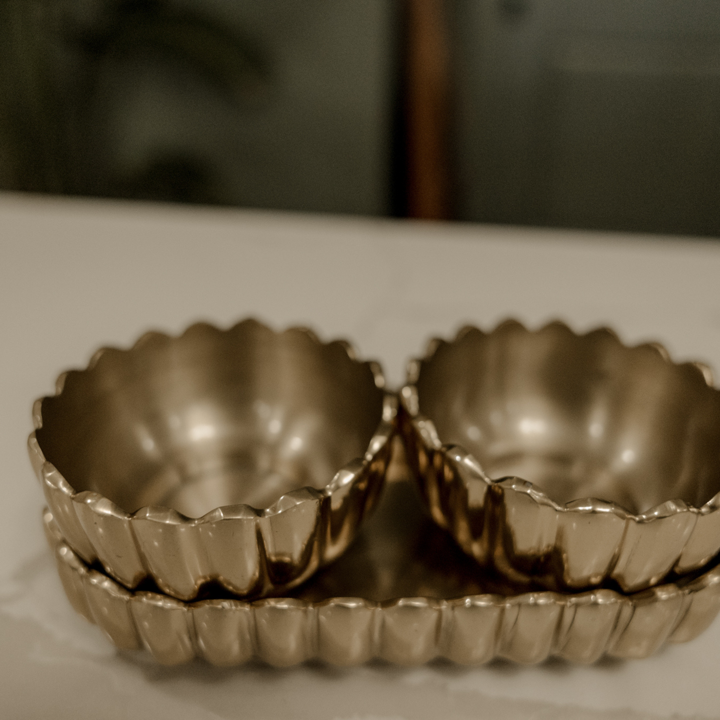 Antique Brass Serving Trey + Dish Set